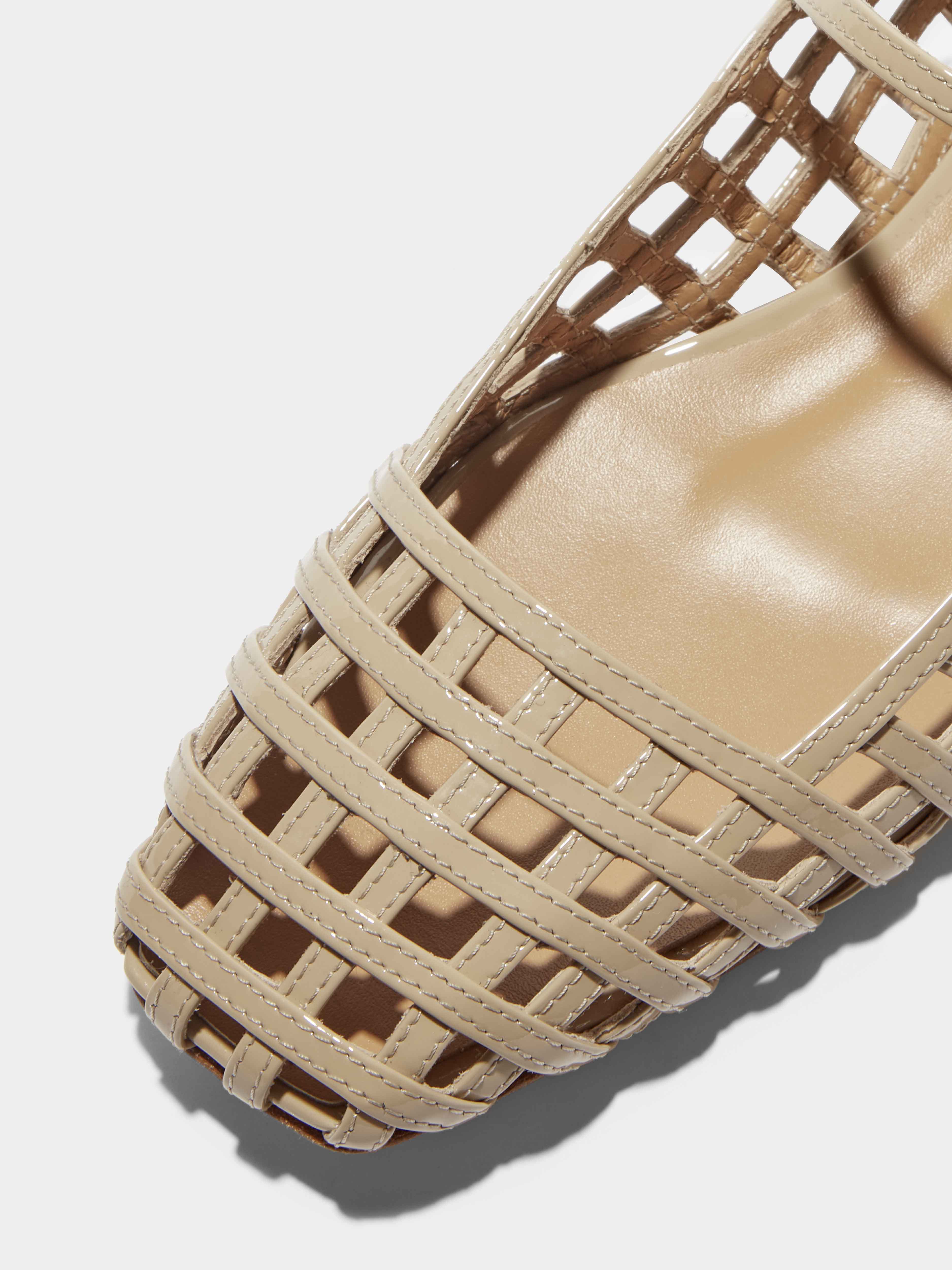 Aeyde | Uma Caged Mary-Jane Flats Leather Flats for Women | Latte Patent | Square Toe | Flat Heel | Luxury Materials | Handmade in Italy
