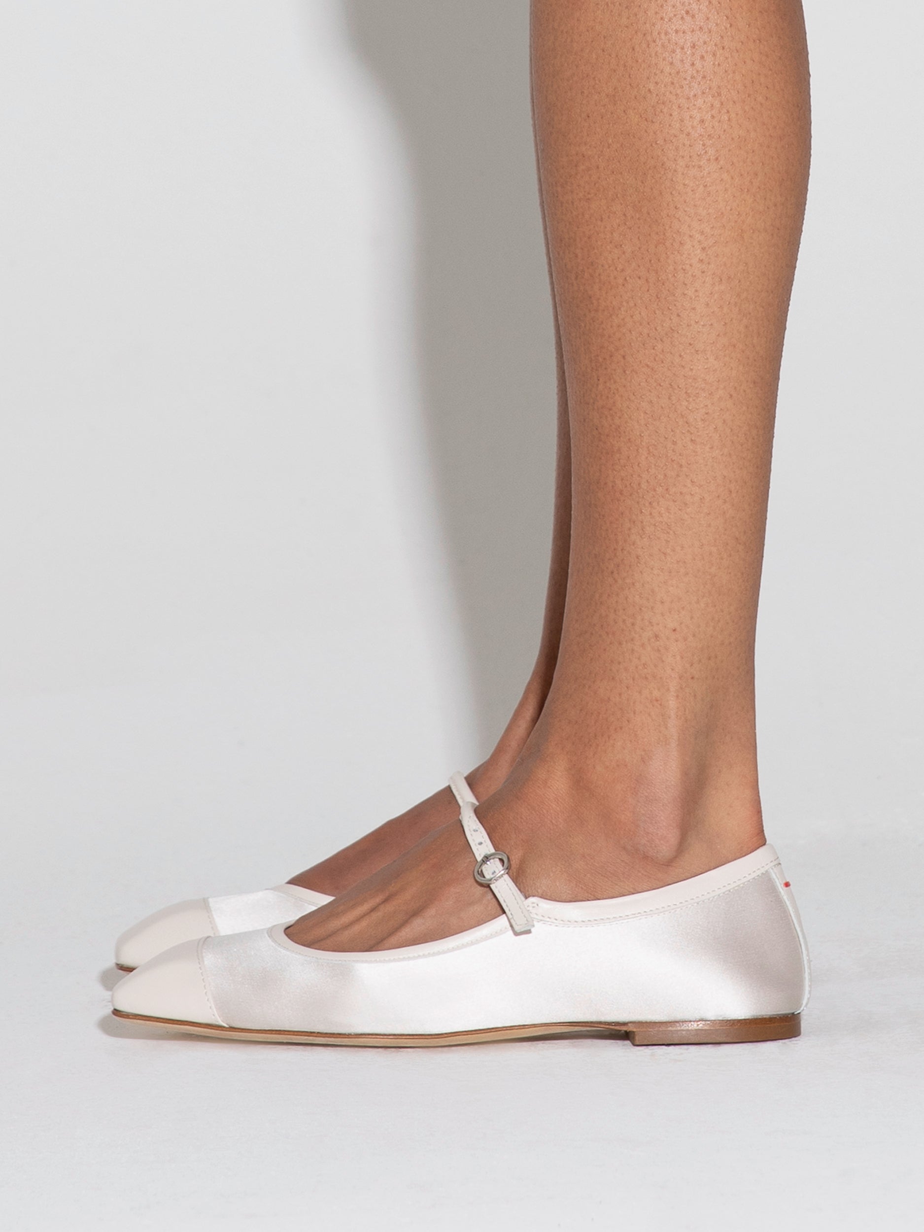 Aeyde | Uma Satin Toe-Cap Mary-Jane Flats Leather Flats for Women | Creamy Satin/Nappa | Square Toe | Flat Heel | How to Style