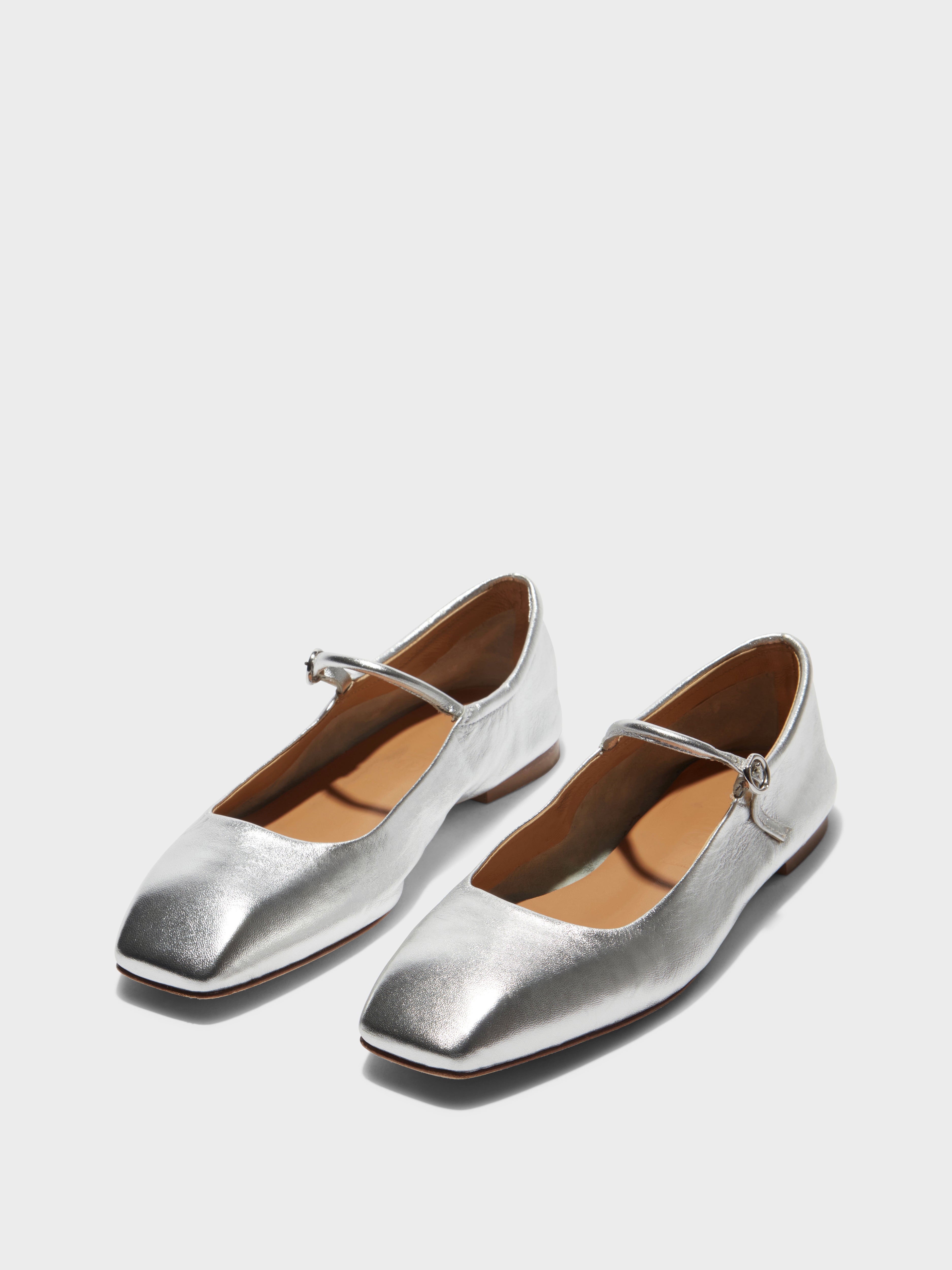 silver dress flats Aeyde Uma Flats, Silver, Nappa Leather, Size 6.5, Women's