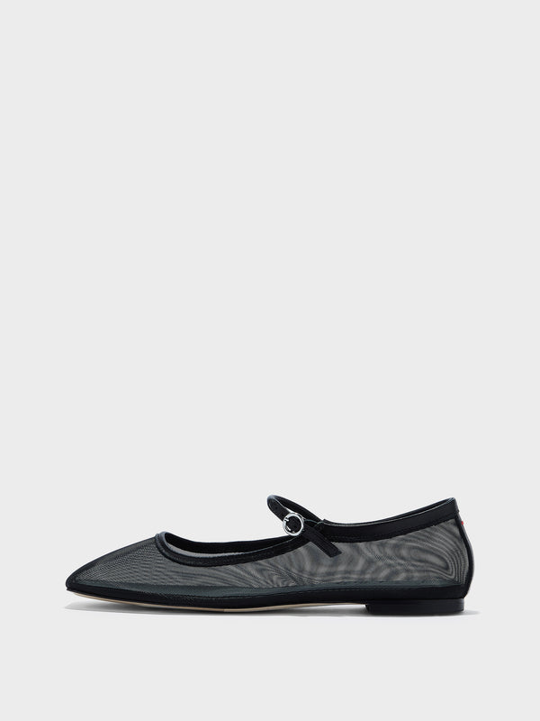 Aeyde | Uma Leather Flats for Women | Black Mesh/Nappa | Square Toe | Flat Heel | Side View