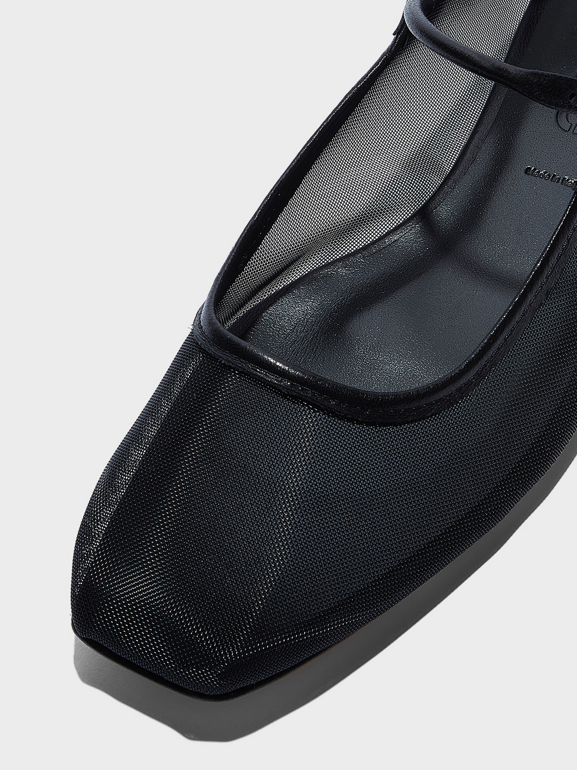 Aeyde | Uma Leather Flats for Women | Black Mesh/Nappa | Square Toe | Flat Heel | Heel Details