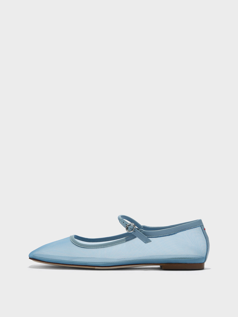 Aeyde | Uma Leather Flats for Women | Glass Mesh/Nappa | Square Toe | Flat Heel | Side View