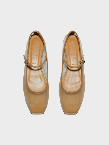 Aeyde | Uma Leather Flats for Women | Hazelnut Mesh/Nappa | Square Toe | Flat Heel | Front View