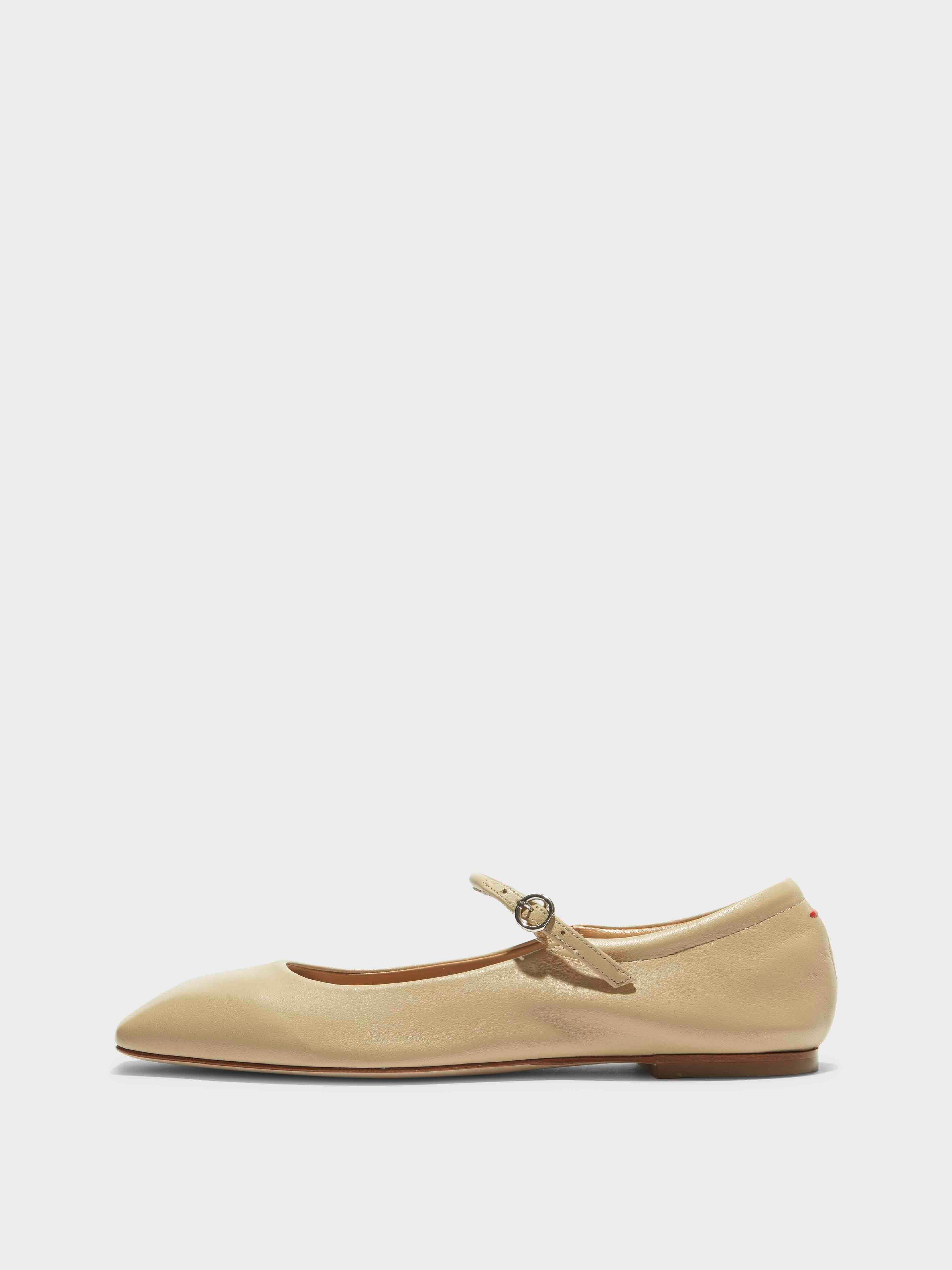 Aeyde | Uma Leather Mary-Jane Flats Leather Flats for Women | Latte Nappa | Square Toe | Flat Heel | Side View