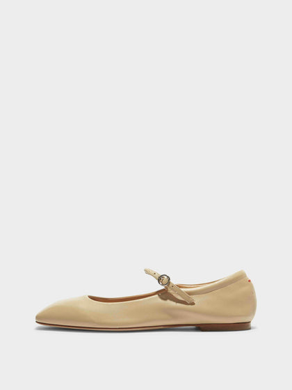 Aeyde | Uma Leather Mary-Jane Flats Leather Flats for Women | Latte Nappa | Square Toe | Flat Heel | Side View