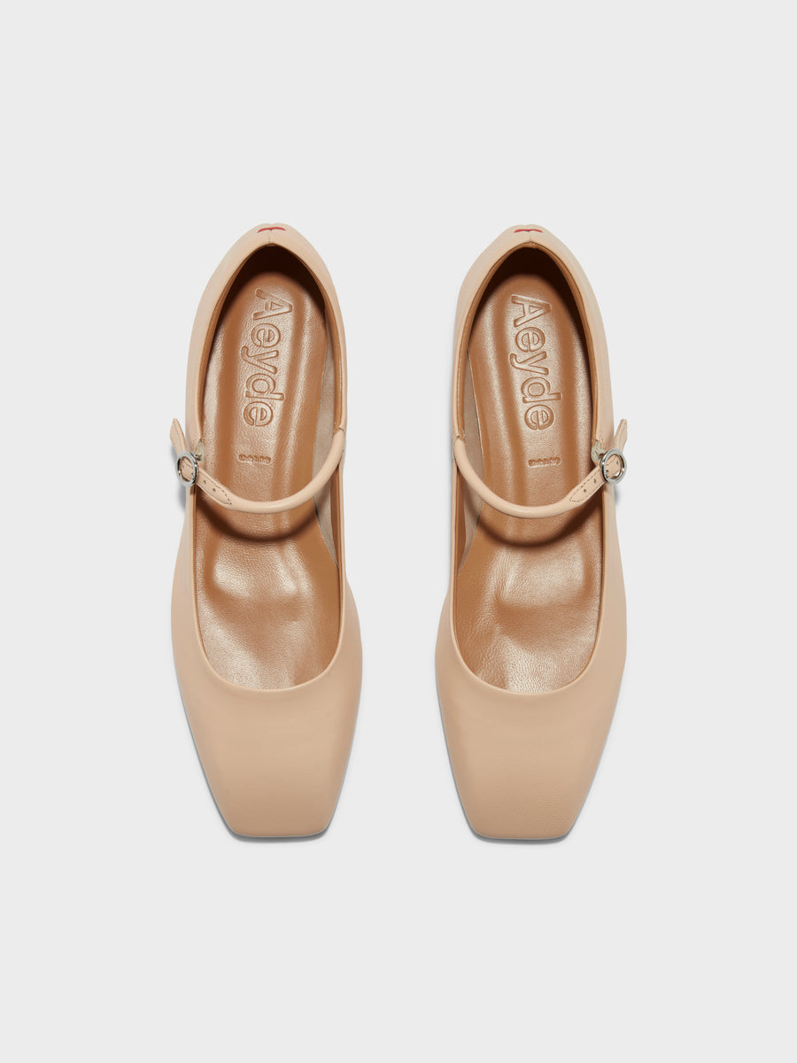 Aeyde | Uma Leather Flats for Women | Peach Nappa | Square Toe | Flat Heel | Front View
