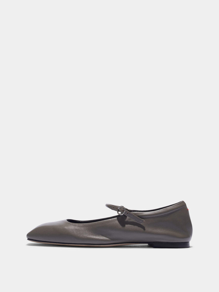 Aeyde | Uma Mary-Jane Flats Leather Flats for Women | Taupe Nappa | Square Toe | Flat Heel | Side View