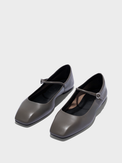 Aeyde | Uma Mary-Jane Flats Leather Flats for Women | Taupe Nappa | Square Toe | Flat Heel | Luxury Materials | Handmade in Italy