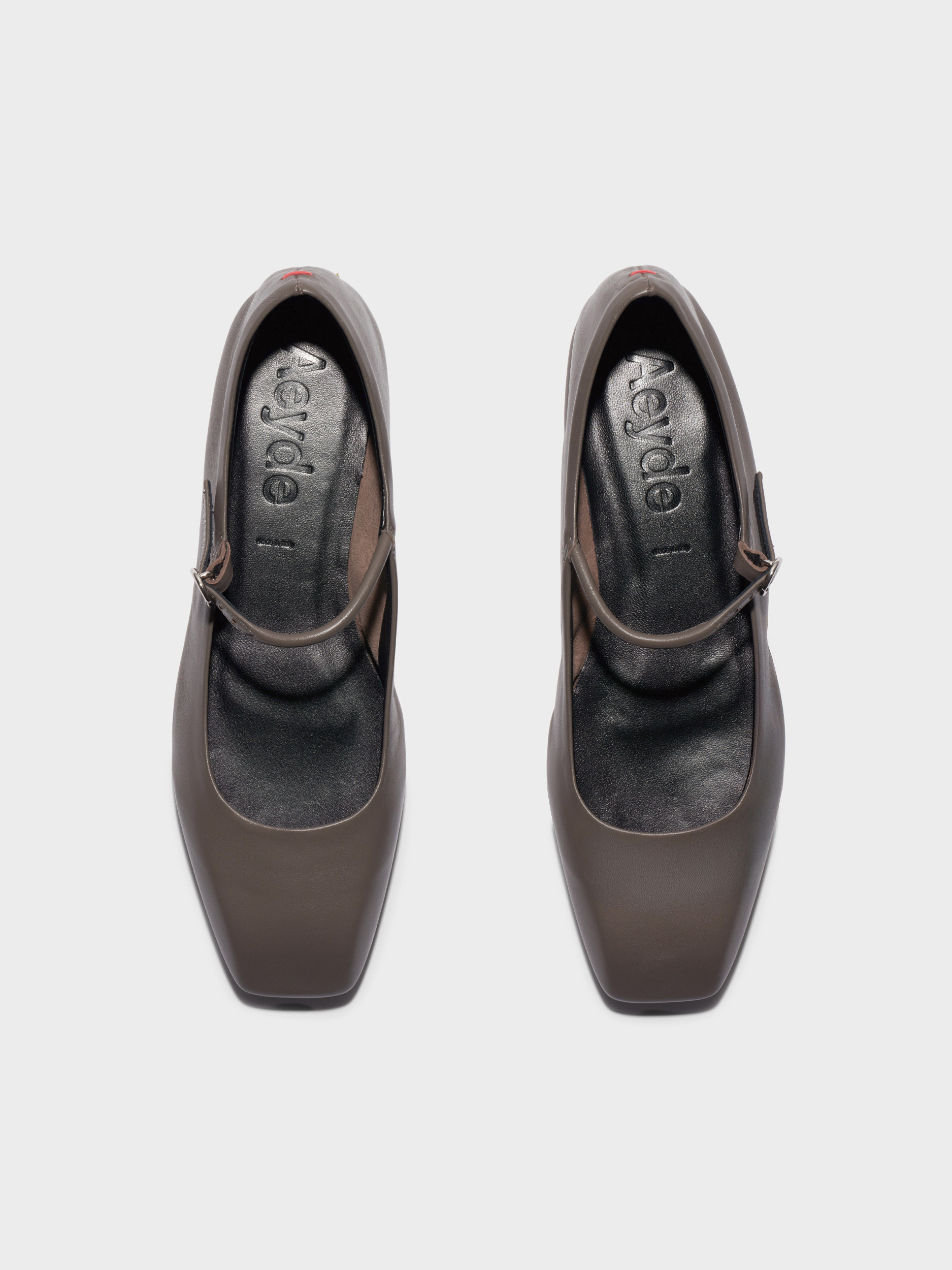 Aeyde | Uma Mary-Jane Flats Leather Flats for Women | Taupe Nappa | Square Toe | Flat Heel | Front View