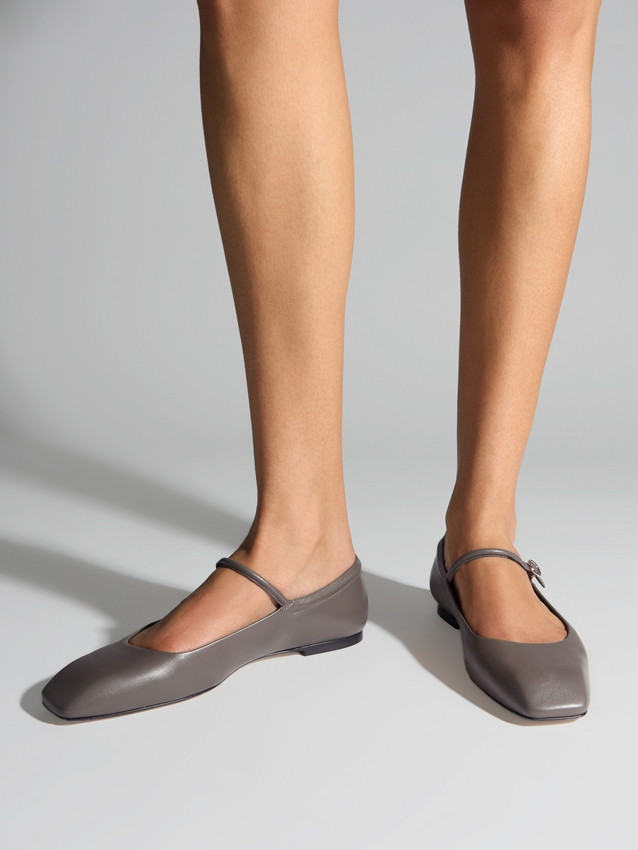 Aeyde | Uma Mary-Jane Flats Leather Flats for Women | Taupe Nappa | Square Toe | Flat Heel | On Feet