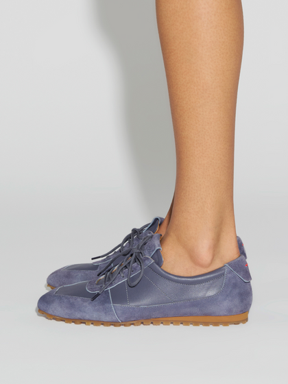 Aeyde | Uma Slim Sneakers Leather Flats for Women | Dusty Purple Nappa/Suede | Square Toe | Flat Heel | How to Style