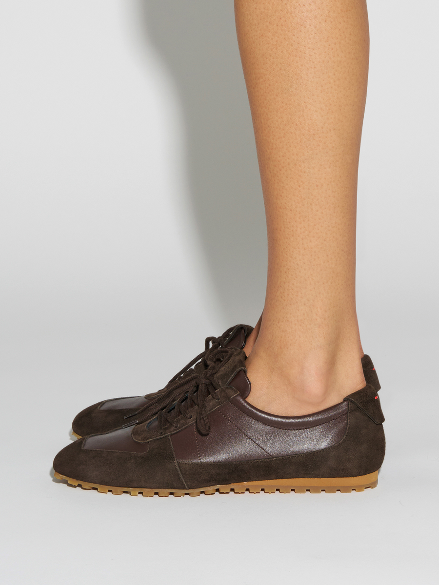 Aeyde | Uma Slim Sneakers Leather Flats for Women | Moka Nappa/Suede | Square Toe | Flat Heel | How to Style