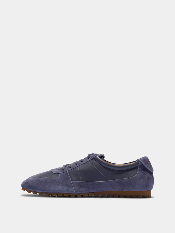 Aeyde | Uma Slim Sneakers Leather Flats for Women | Dusty Purple Nappa/Suede | Square Toe | Flat Heel | Side View