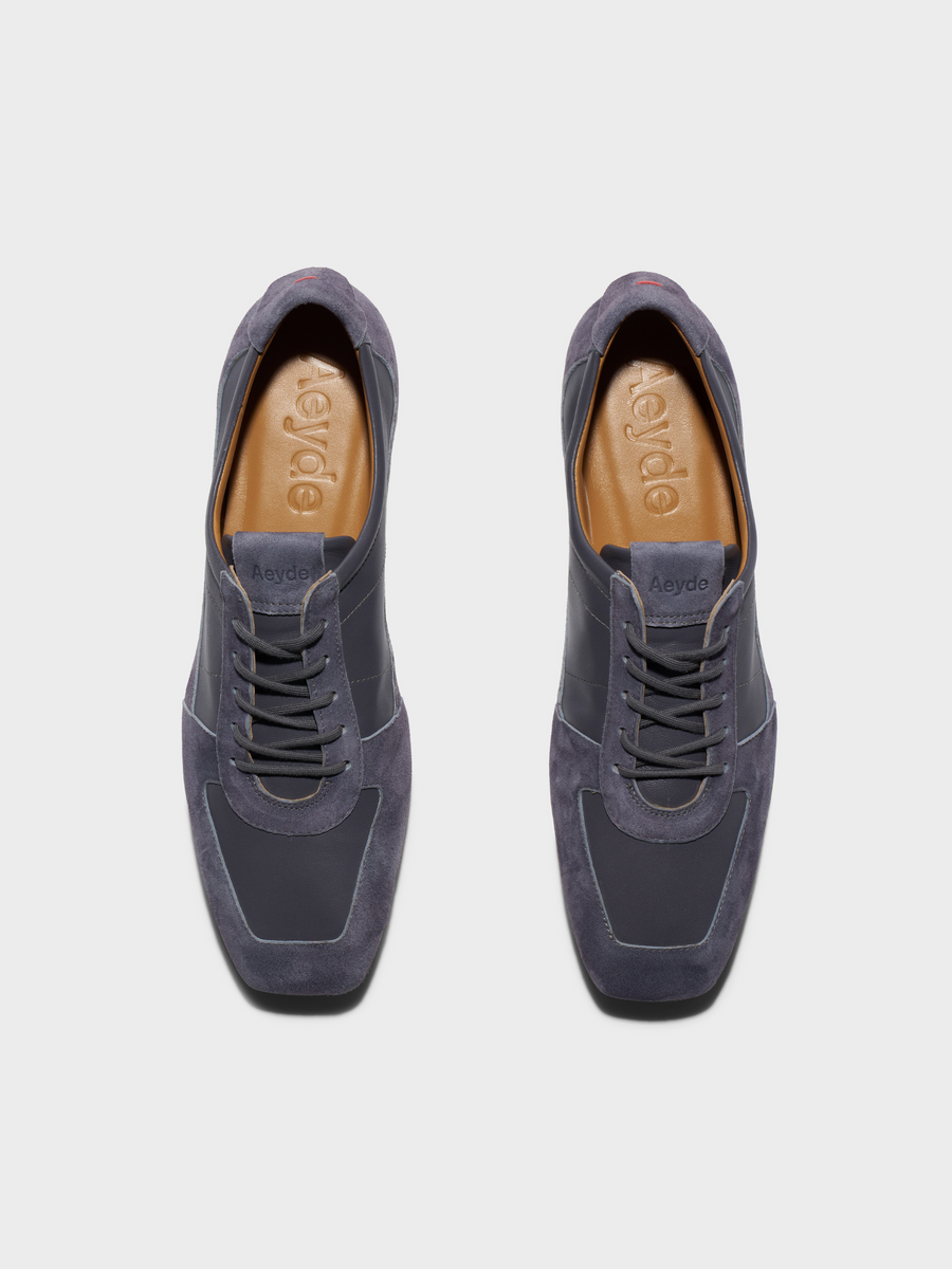 Aeyde | Uma Slim Sneakers Leather Flats for Women | Dusty Purple Nappa/Suede | Square Toe | Flat Heel | Front View