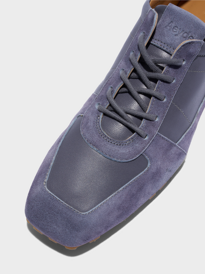 Aeyde | Uma Slim Sneakers Leather Flats for Women | Dusty Purple Nappa/Suede | Square Toe | Flat Heel | Heel Details