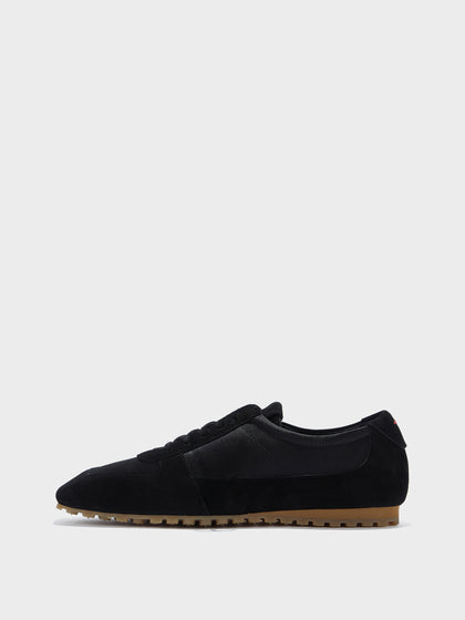 Uma Sneaker Leather Flats | Black Satin/Suede Uma Sneaker Leather Flats | Black Satin/Suede