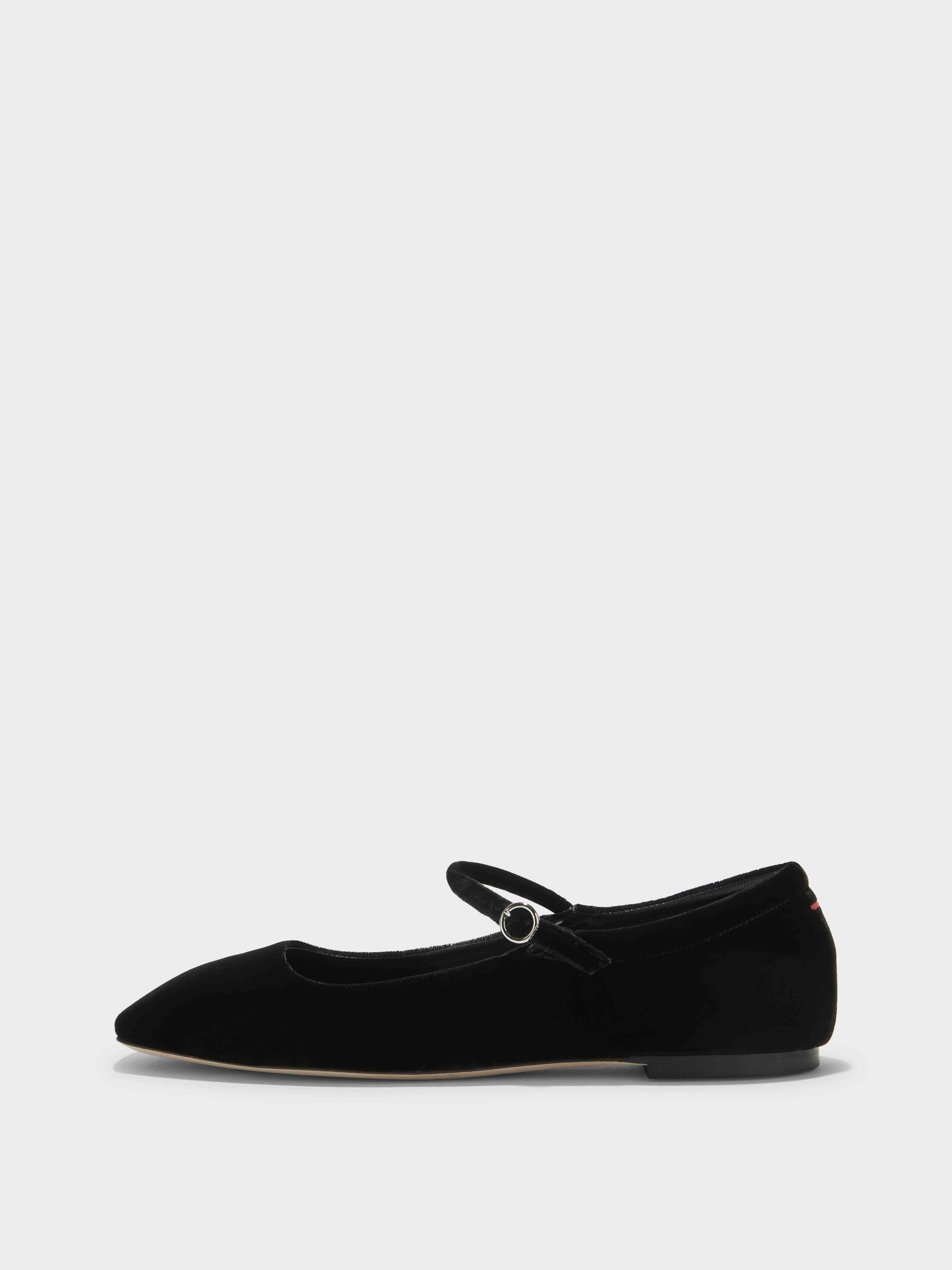 Aeyde Black Uma Velvet Mary-Jane Ballerina Flats Aeyde Black Uma Velvet Mary-Jane Ballerina Flats