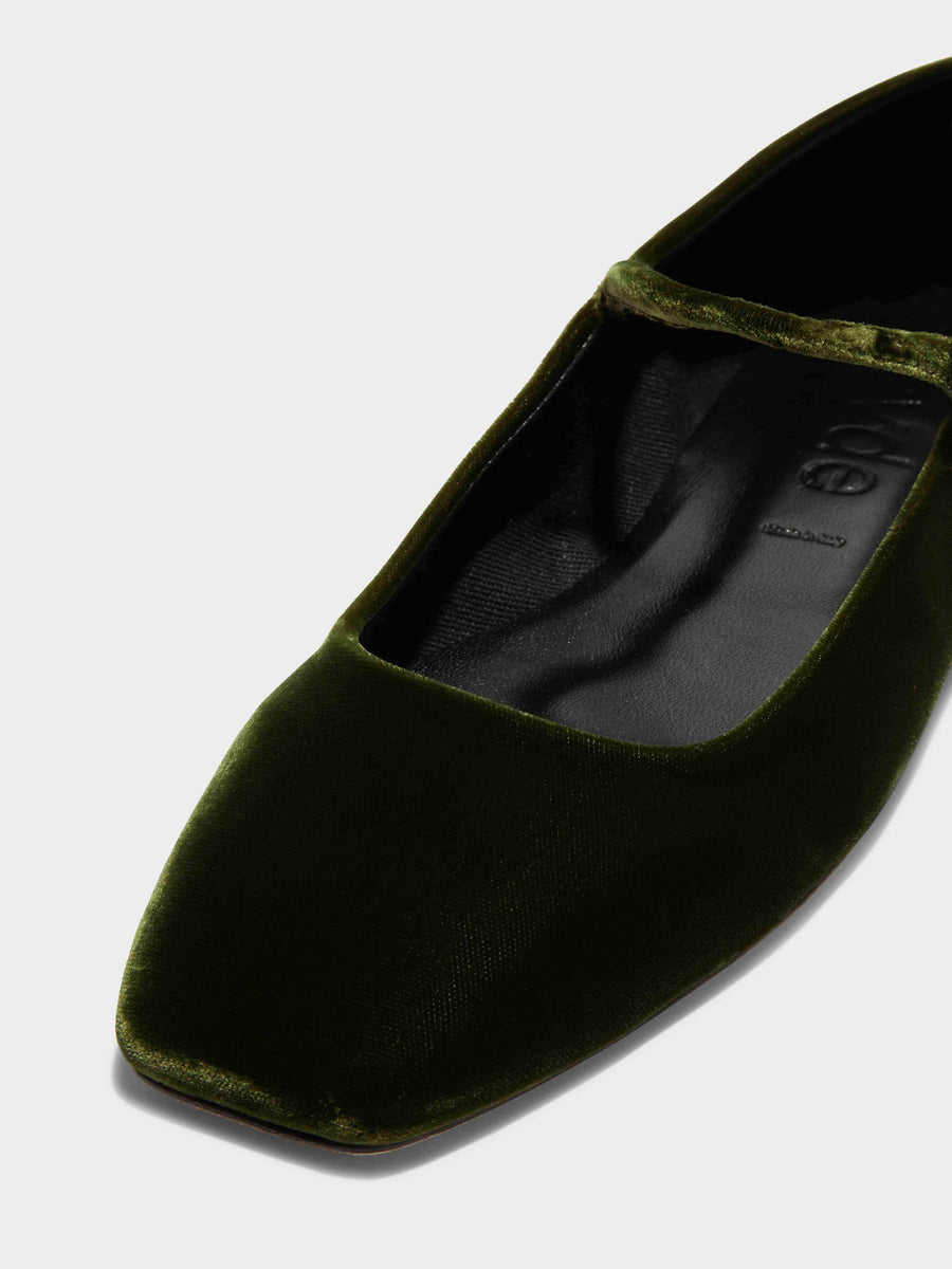 Aeyde | Uma Velvet Mary-Jane Flats Leather Flats for Women | Moss Velvet | Square Toe | Flat Heel | Luxury Materials | Handmade in Italy