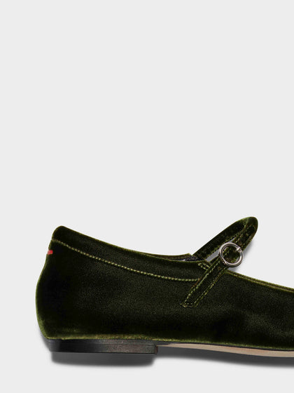 Aeyde | Uma Velvet Mary-Jane Flats Leather Flats for Women | Moss Velvet | Square Toe | Flat Heel | Heel Details