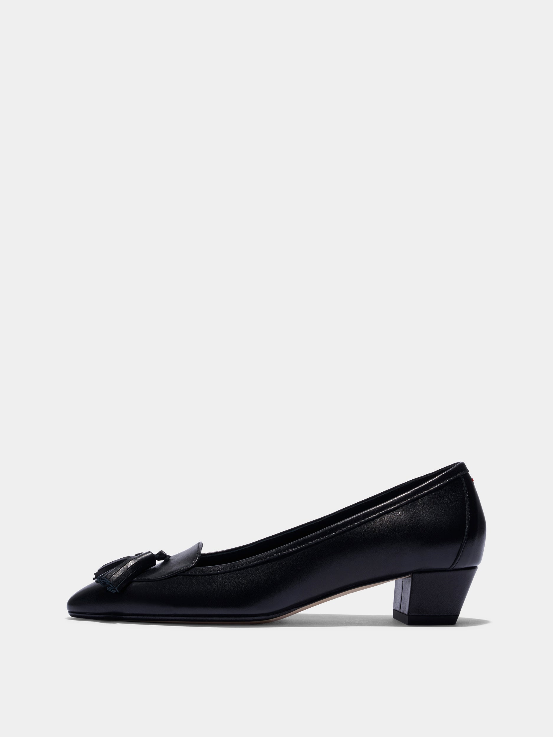 Aeyde | Valentine Tassel Pumps Leather Pumps for Women | Black Nappa | Round Toe | Low Heel | Side View
