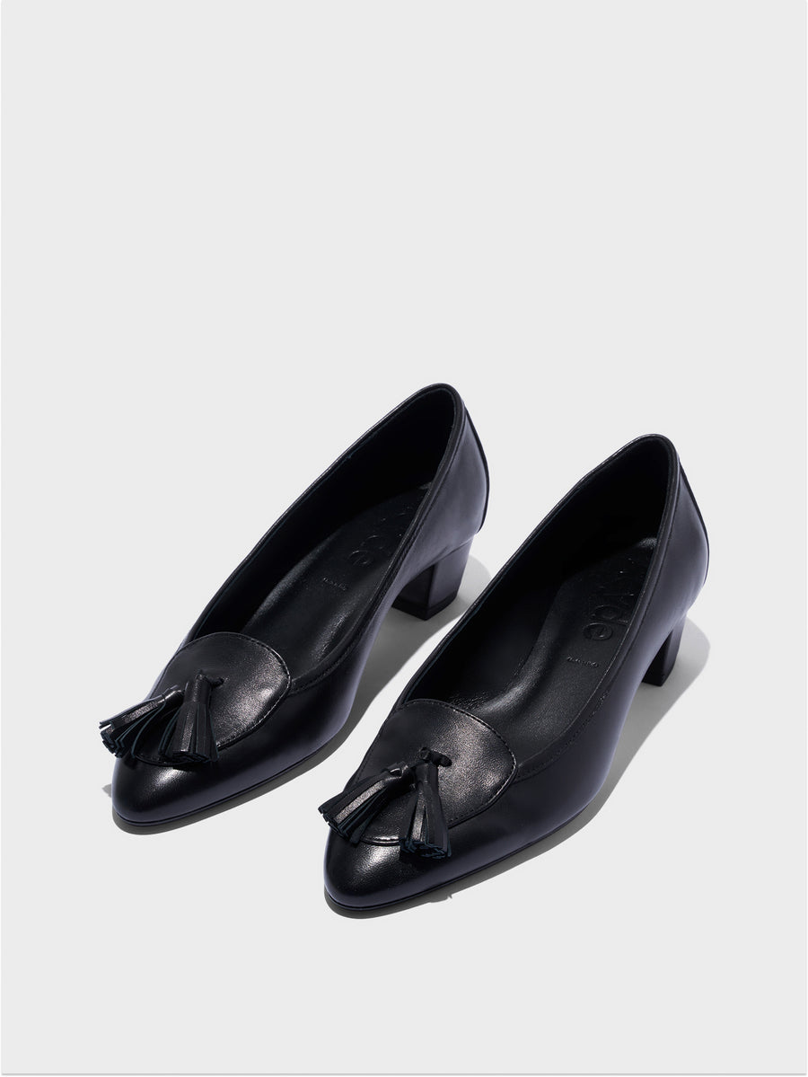 Aeyde | Valentine Tassel Pumps Leather Pumps for Women | Black Nappa | Round Toe | Low Heel | Luxury Materials | Handmade in Italy