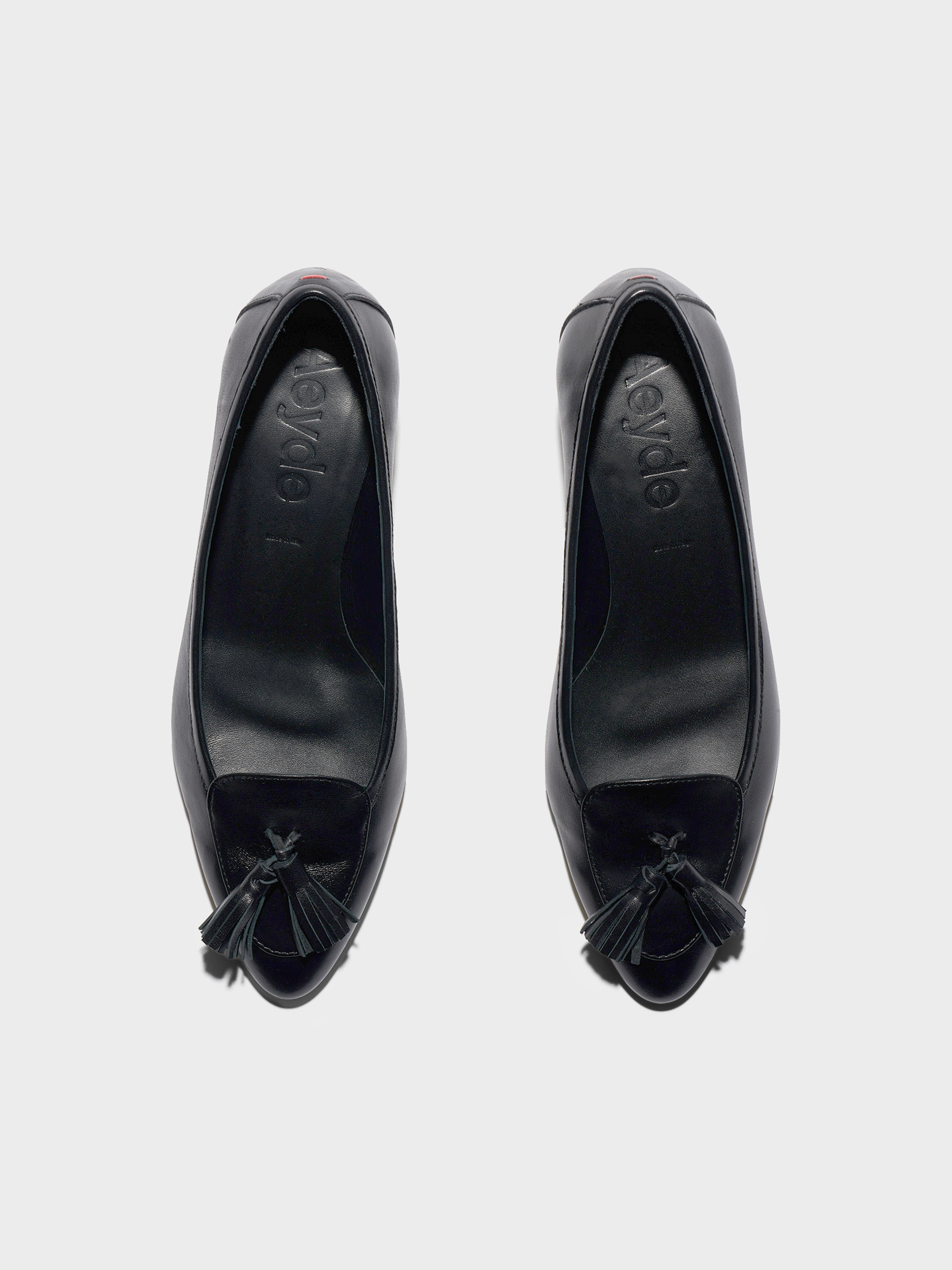 Aeyde | Valentine Tassel Pumps Leather Pumps for Women | Black Nappa | Round Toe | Low Heel | Front View