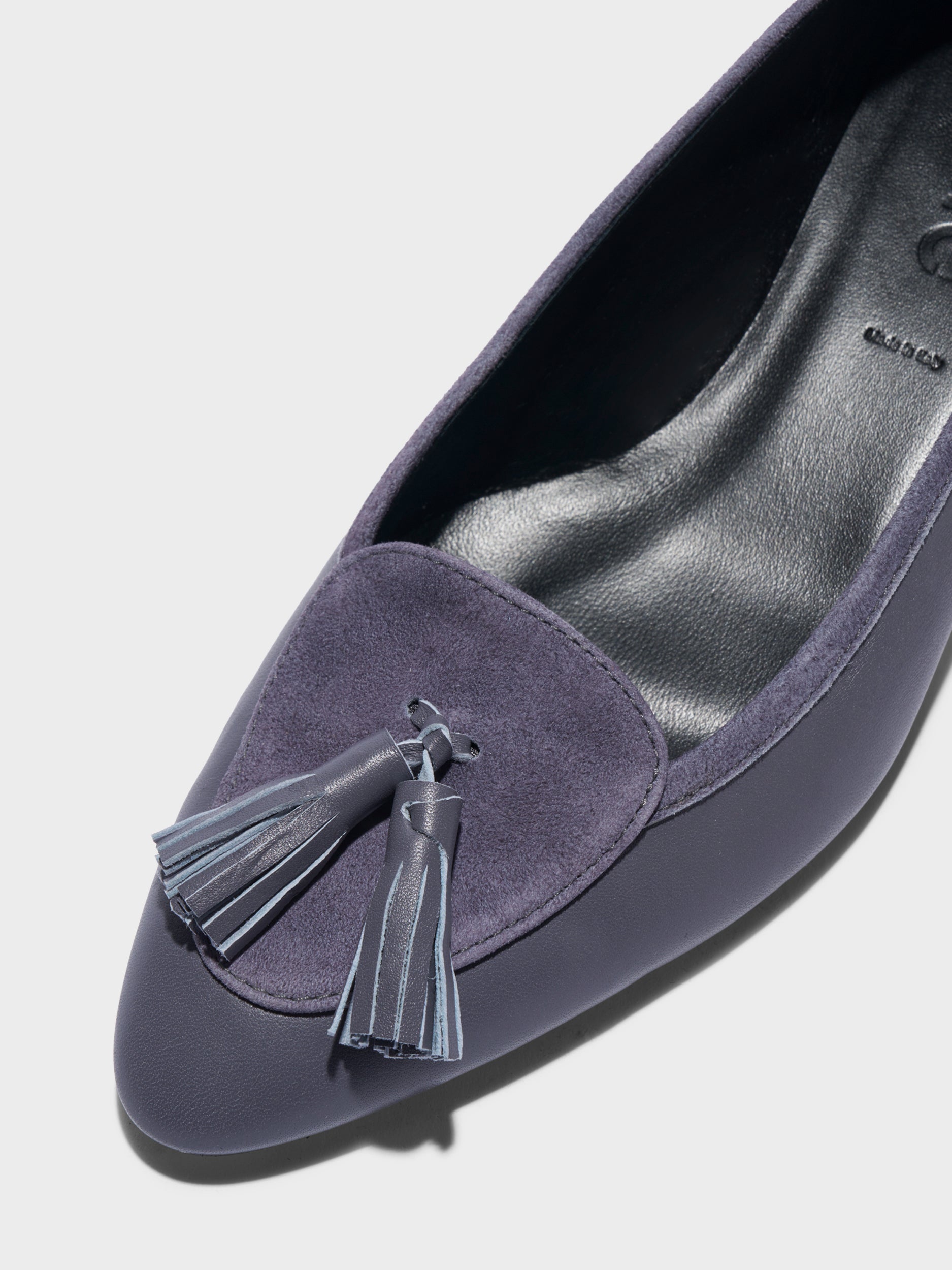 Aeyde | Valentine Tassel Pumps Leather Pumps for Women | Dusty Purple Nappa/Suede | Round Toe | Low Heel | Heel Details