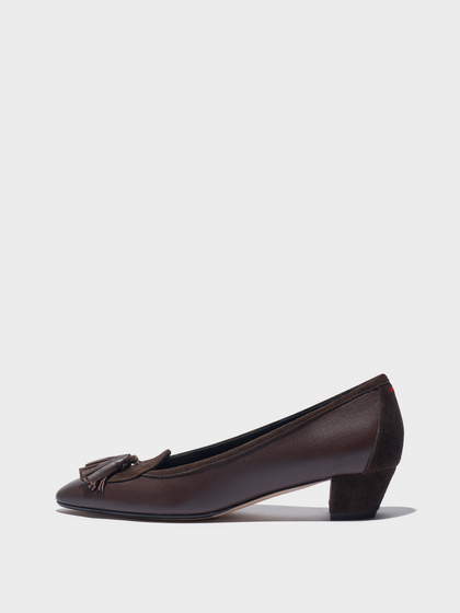 Aeyde | Valentine Tassel Pumps Leather Pumps for Women | Moka Nappa/Suede | Round Toe | Low Heel | Side View