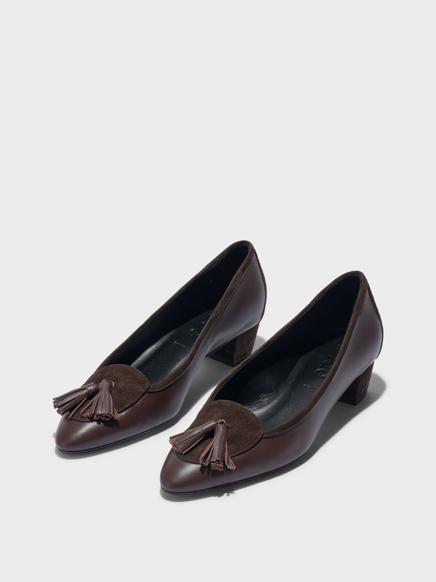 Aeyde | Valentine Tassel Pumps Leather Pumps for Women | Moka Nappa/Suede | Round Toe | Low Heel | Luxury Materials | Handmade in Italy