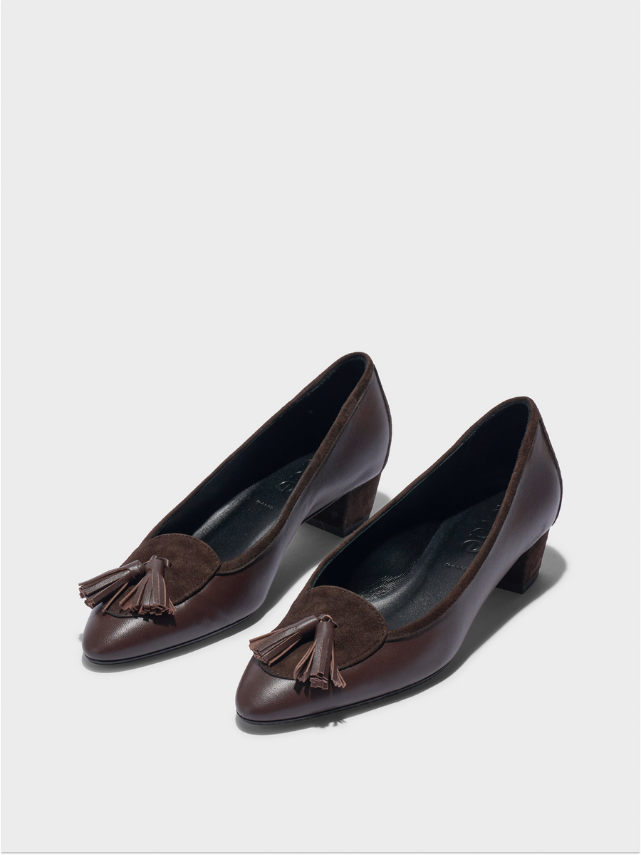 Aeyde | Valentine Tassel Pumps Leather Pumps for Women | Moka Nappa/Suede | Round Toe | Low Heel | Luxury Materials | Handmade in Italy