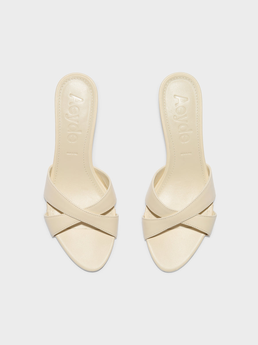 Aeyde | Vero Leather Heeled Sandals for Women | Creamy Nappa | Round Toe | Mid Heel | Heel Details