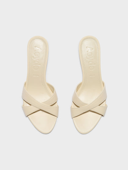 Aeyde | Vero Leather Heeled Sandals for Women | Creamy Nappa | Round Toe | Mid Heel | Heel Details
