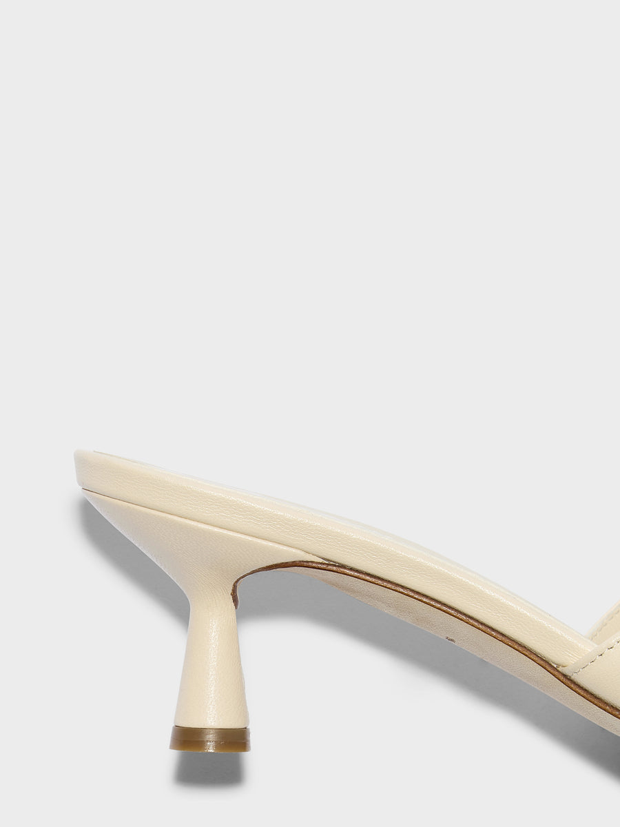 Aeyde | Vero Leather Heeled Sandals for Women | Creamy Nappa | Round Toe | Mid Heel | Front View
