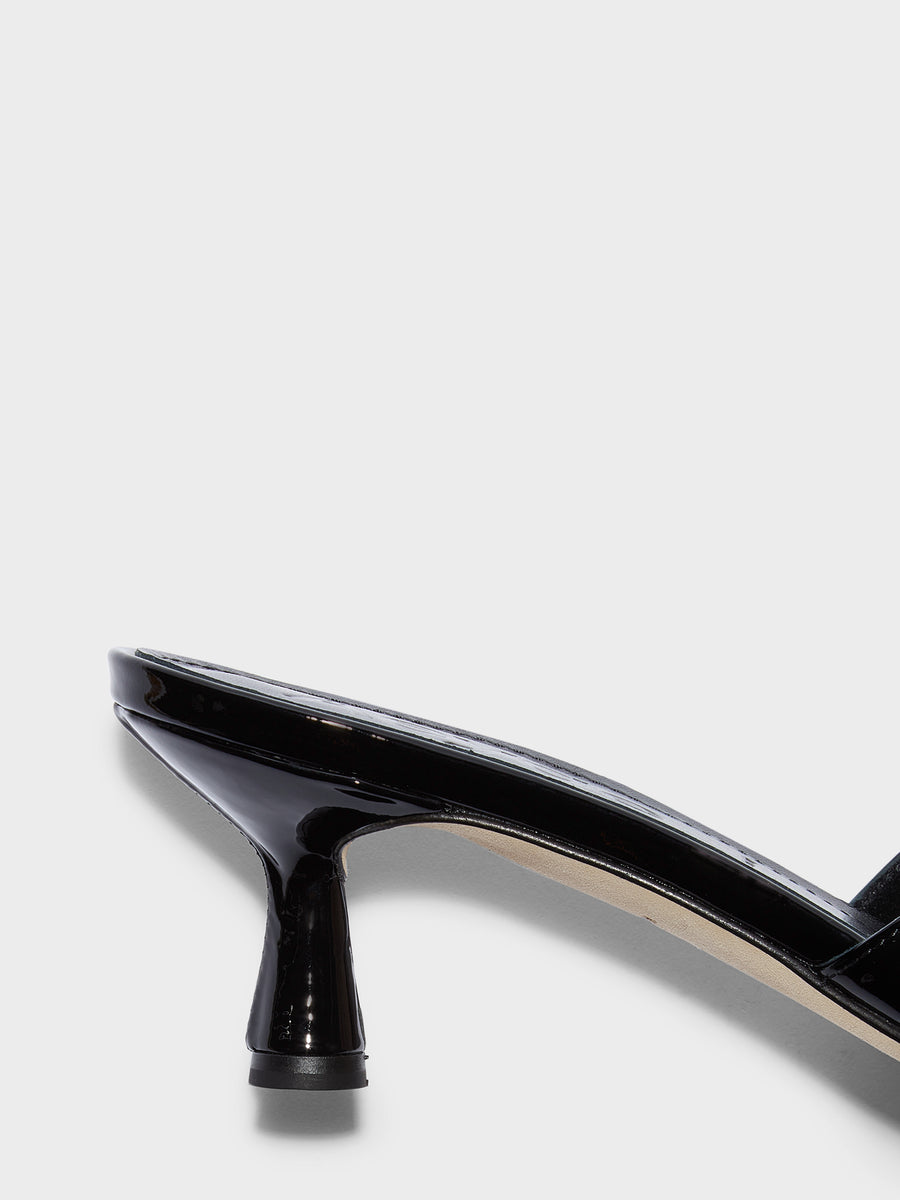 Aeyde | Vero Leather Heeled Sandals for Women | Black Patent | Round Toe | Mid Heel | Heel Details