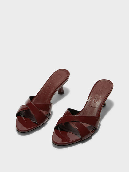 Aeyde | Vero Leather Heeled Sandals for Women | Port Patent | Round Toe | Mid Heel | Luxury Materials | Handmade in Italy