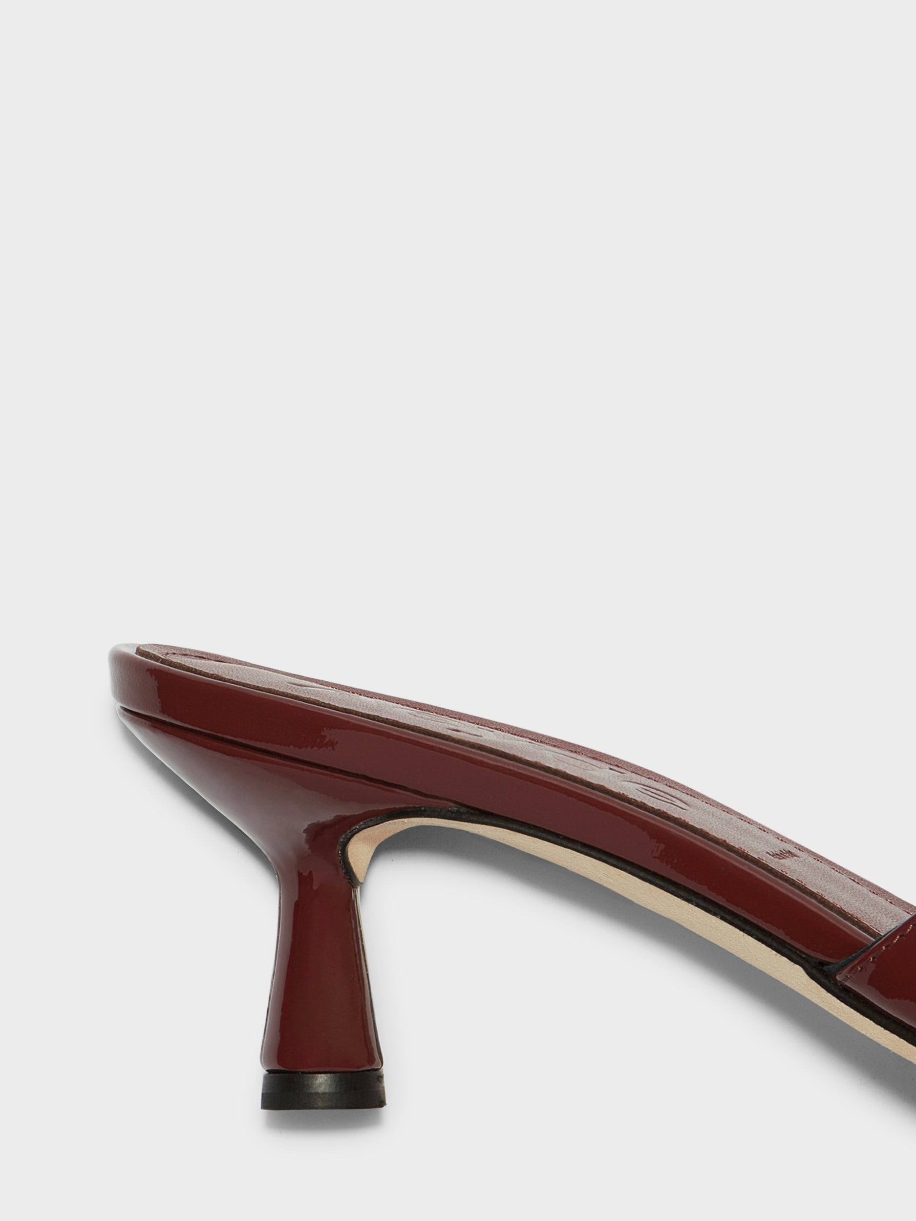 Aeyde | Vero Leather Heeled Sandals for Women | Port Patent | Round Toe | Mid Heel | Heel Details