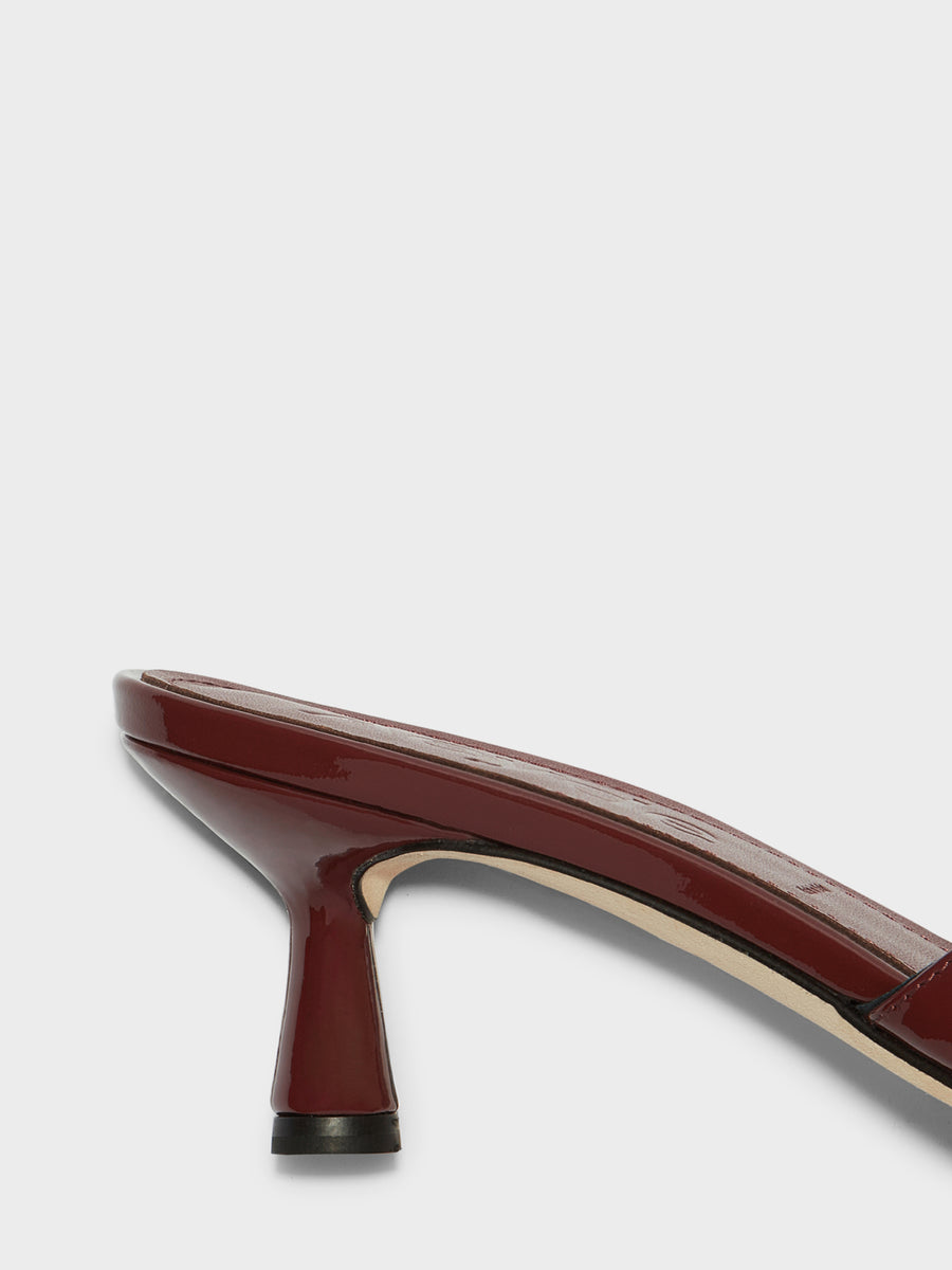 Aeyde | Vero Leather Heeled Sandals for Women | Port Patent | Round Toe | Mid Heel | Heel Details