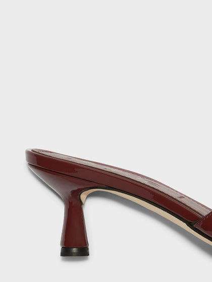 Aeyde | Vero Leather Heeled Sandals for Women | Port Patent | Round Toe | Mid Heel | Heel Details