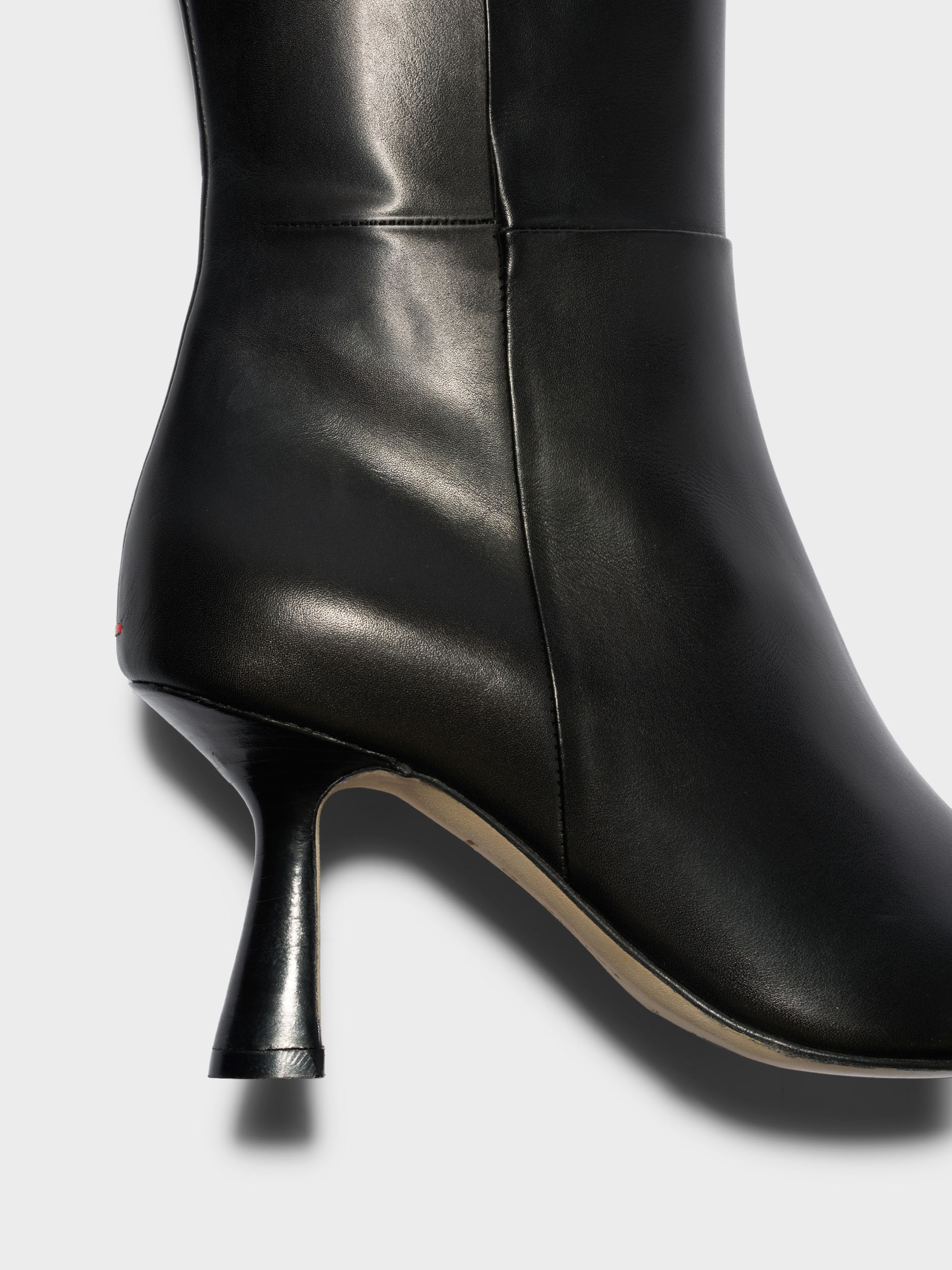 Aeyde | Vina Knee-High Boots Leather Knee High Boots for Women | Black Calf | Pointed Toe | High Heel | Heel Details