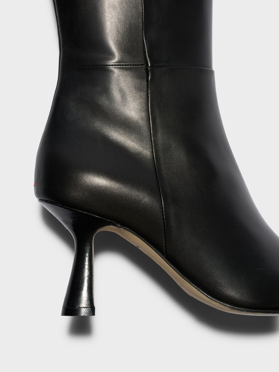 Aeyde | Vina Knee-High Boots Leather Knee High Boots for Women | Black Calf | Pointed Toe | High Heel | Heel Details