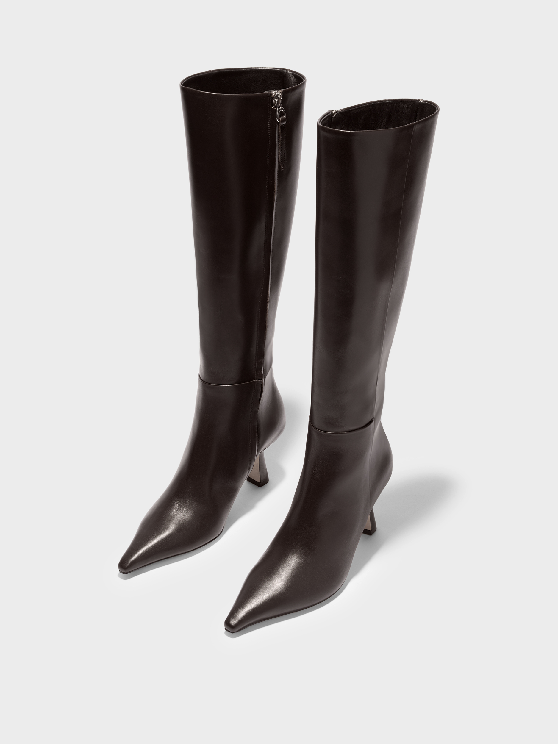 Aeyde | Vina Knee-High Boots Leather Knee High Boots for Women | Moka Calf | Pointed Toe | High Heel | Luxury Materials | Handmade in Italy