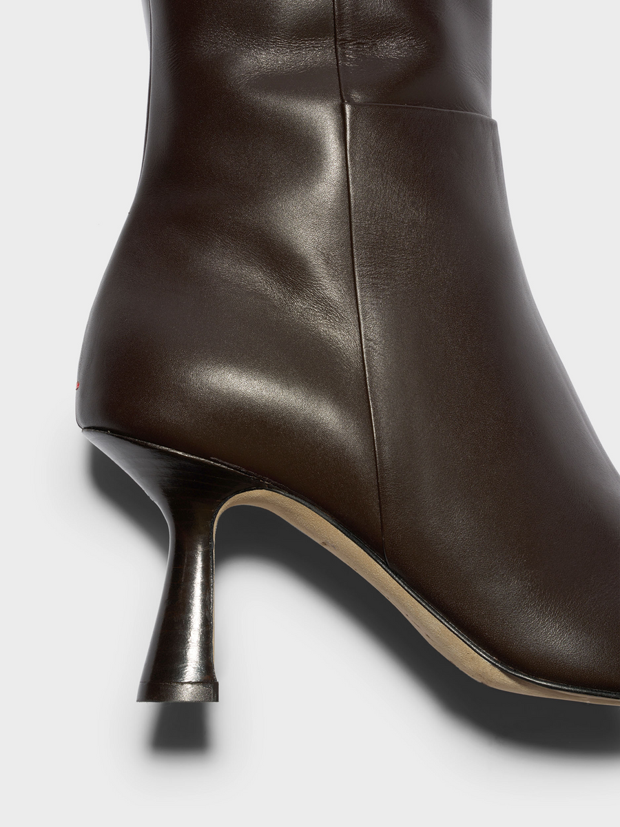 Aeyde | Vina Knee-High Boots Leather Knee High Boots for Women | Moka Calf | Pointed Toe | High Heel | Heel Details