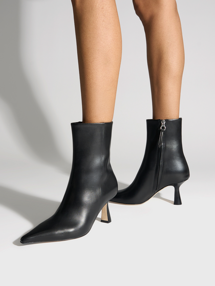 Aeyde | Vivi Leather Ankle Boots Leather Ankle Boots for Women | Black Calf | Pointed Toe | High Heel | On Feet