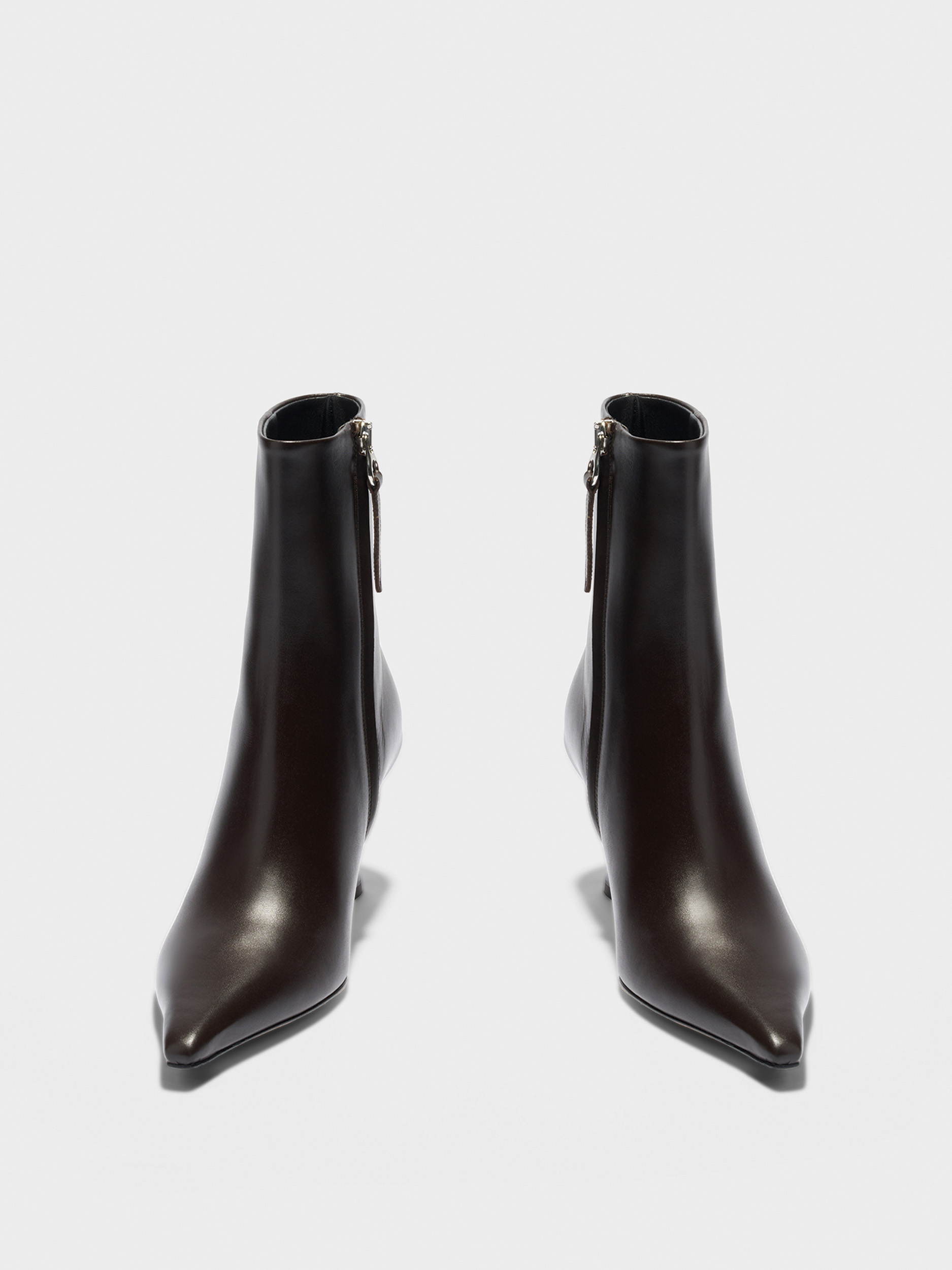 Aeyde | Vivi Leather Ankle Boots Leather Ankle Boots for Women | Moka Calf | Pointed Toe | High Heel | Front View