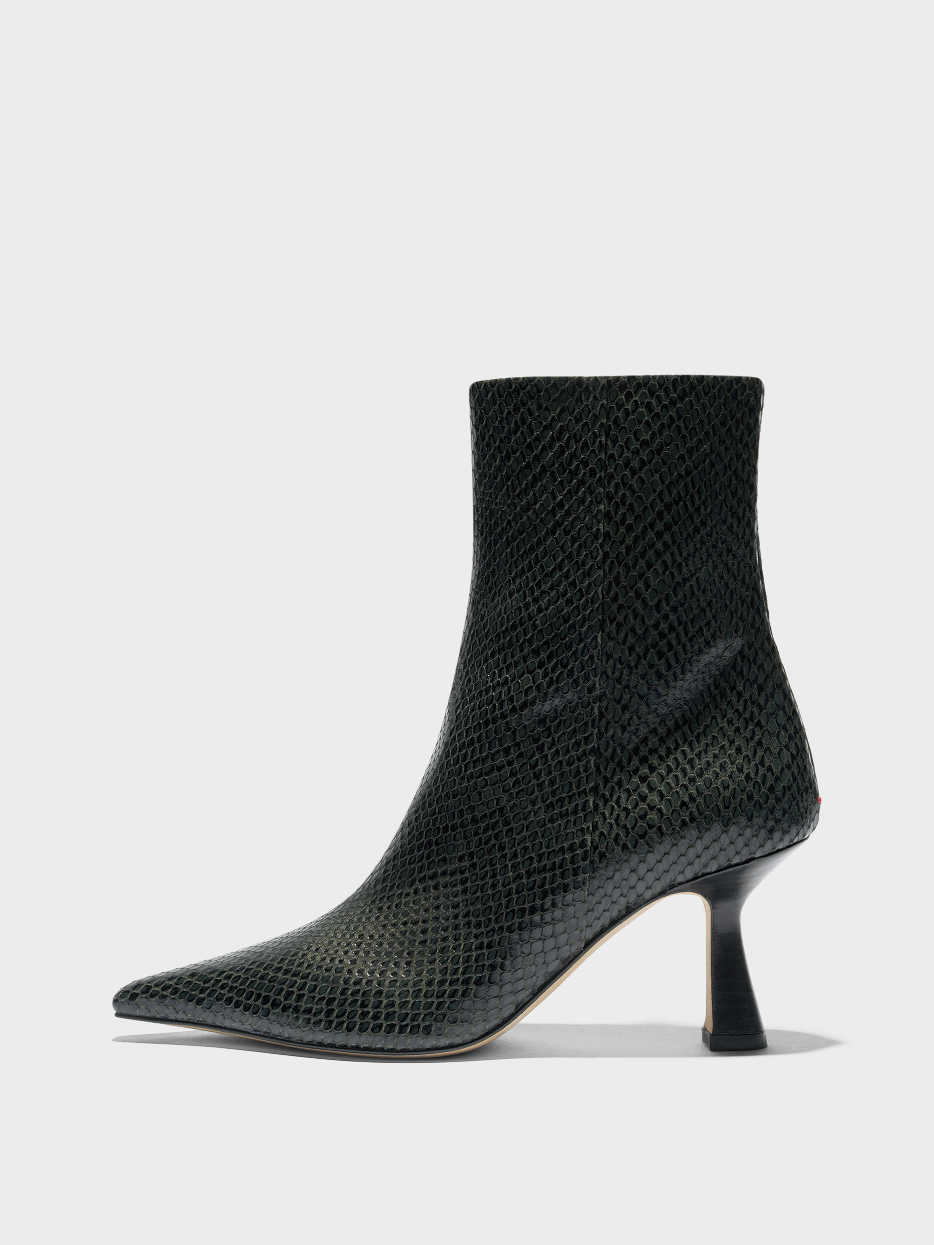 Aeyde | Vivi Leather Ankle Boots Leather Ankle Boots for Women | Moss Mini Snake | Pointed Toe | High Heel | Side View