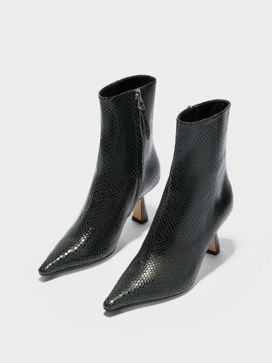 Aeyde | Vivi Leather Ankle Boots Leather Ankle Boots for Women | Moss Mini Snake | Pointed Toe | High Heel | Luxury Materials | Handmade in Italy
