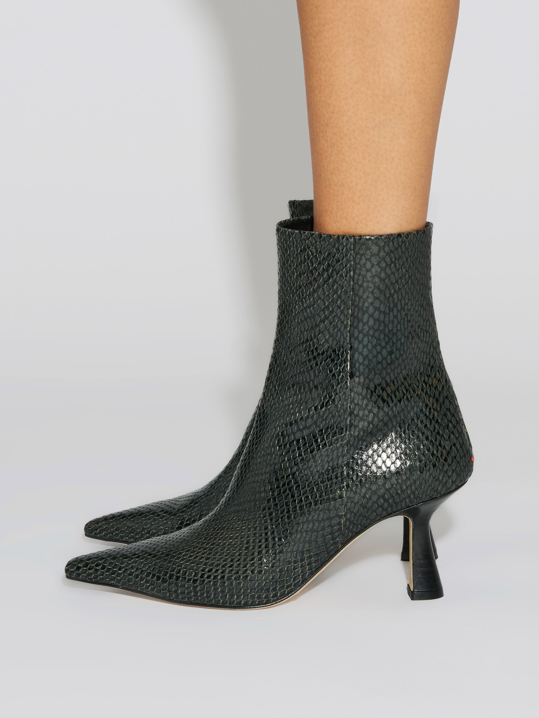 Aeyde | Vivi Leather Ankle Boots Leather Ankle Boots for Women | Moss Mini Snake | Pointed Toe | High Heel | How to Style