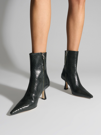 Aeyde | Vivi Leather Ankle Boots Leather Ankle Boots for Women | Moss Mini Snake | Pointed Toe | High Heel | On Feet