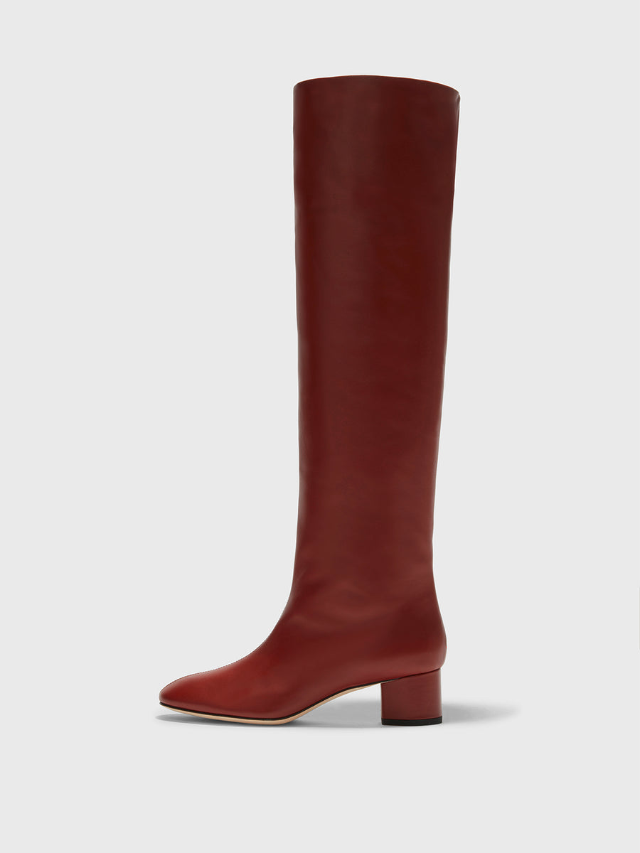 Aeyde | Willa Leather Over-Knee Boots Leather Knee High Boots for Women | Rust Calf | Round Toe | Mid Heel | Side View