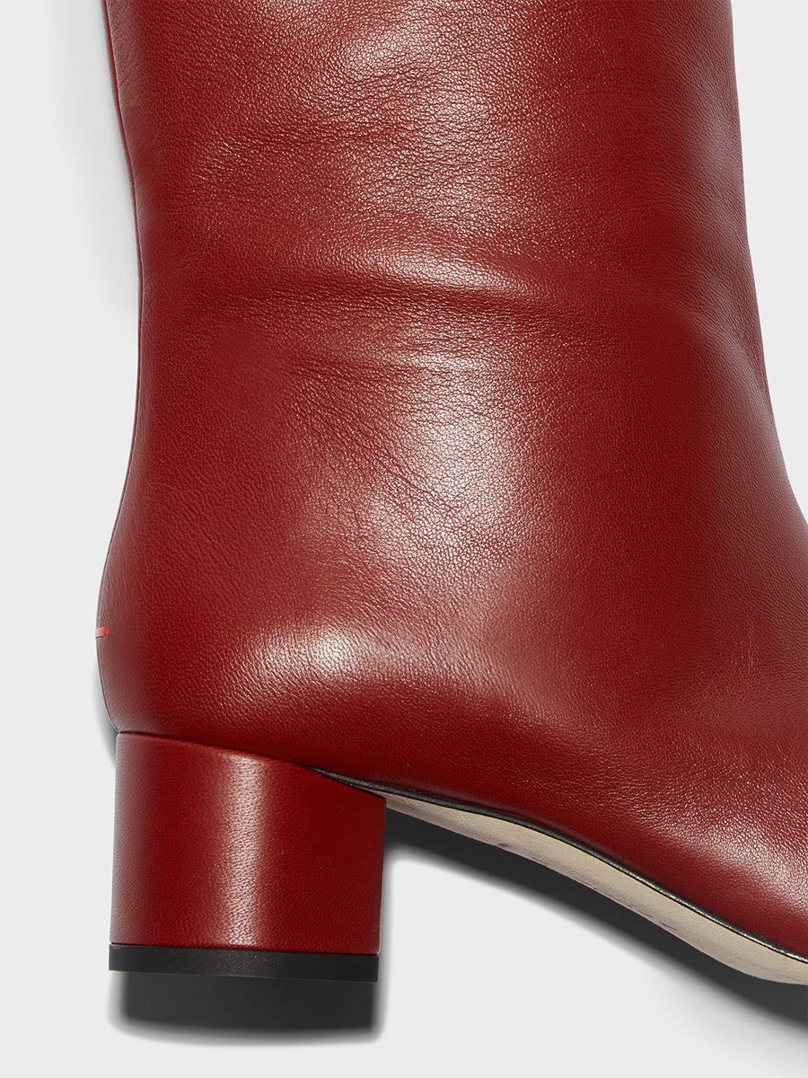 Aeyde | Willa Leather Over-Knee Boots Leather Knee High Boots for Women | Rust Calf | Round Toe | Mid Heel | Heel Details